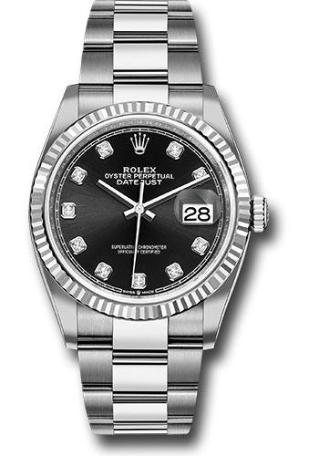 Rolex Datejust 126234 Steel 36 Fluted Bezel - Black Diamond Dial - Oyster Bracelet - 2019 Release - bkdo