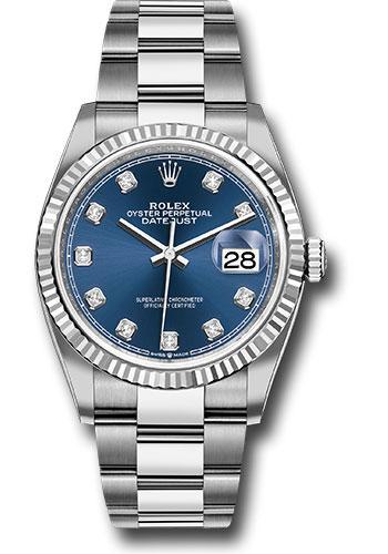 Rolex Datejust 126234 Steel 36 Fluted Bezel - Blue Diamond Dial - Oyster Bracelet - 2019 Release - bldo