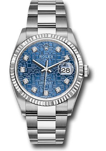 Rolex Datejust 126234 Steel 36 Fluted Bezel - Blue Jubilee Diamond Dial - Oyster Bracelet - 2019 Release - bljdo