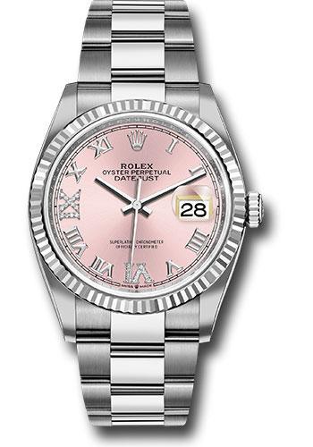 Rolex Datejust 126234 Steel 36 Fluted Bezel - Pink Diamond Roman VI and IX Dial - Oyster Bracelet - 2019 Release - pdr69o Main image
