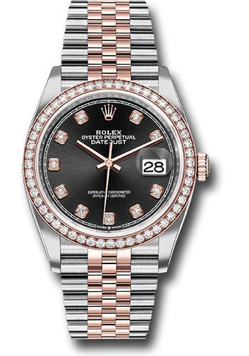 Rolex Datejust 126281RBR Steel and Everose Rolesor 36 Diamond Bezel - Black Diamond Dial - Jubilee Bracelet - bkdj