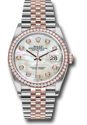 Rolex Datejust 126281RBR Steel and Everose Rolesor 36 Diamond Bezel - White Mother-Of-Pearl Diamond Dial - Jubilee Bracelet - mdj