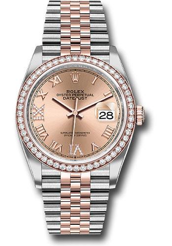 Rolex Datejust 126281RBR Steel and Everose Rolesor 36 Diamond Bezel - Rose Roman Dial - Jubilee Bracelet - rdr69j