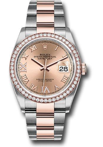 Rolex Datejust 126281RBR Steel and Everose Rolesor 36 Diamond Bezel - Rose Roman Dial - Oyster Bracelet - rdr69o