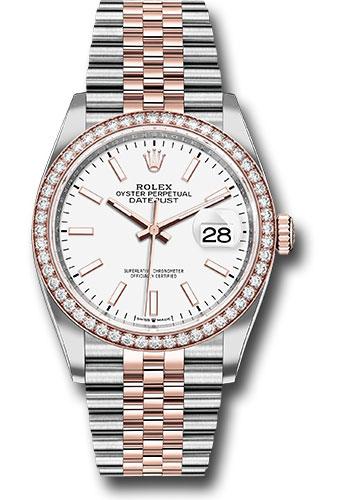 Rolex Datejust 126281RBR Steel and Everose Rolesor 36 Diamond Bezel - White Index Dial - Jubilee Bracelet - wij