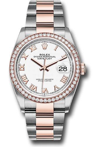 Rolex Datejust 126281RBR Steel and Everose Rolesor 36 Diamond Bezel - White Roman Dial - Oyster Bracelet - wro