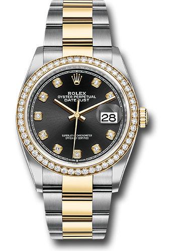 Rolex Datejust 126283RBR Steel and Yellow Gold Rolesor 36 Diamond Bezel - Black Diamond Dial - Oyster Bracelet - bkdo