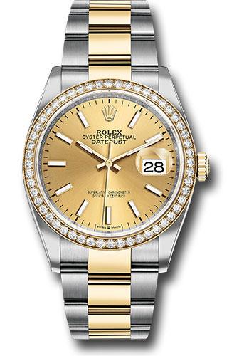 Rolex Datejust 126283RBR Steel and Yellow Gold Rolesor 36 Diamond Bezel - Champagne Index Dial - Oyster Bracelet - chio