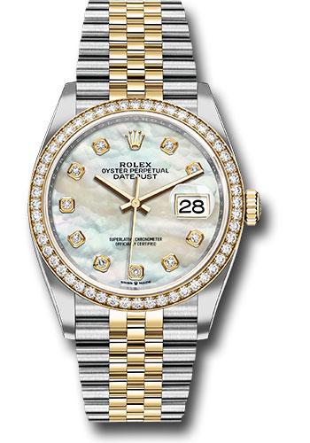 Rolex Datejust 126283RBR Steel and Yellow Gold Rolesor 36 Yellow Diamond Bezel - White Mother-Of-Pearl Diamond Dial - Jubilee Bracelet - mdj Main image