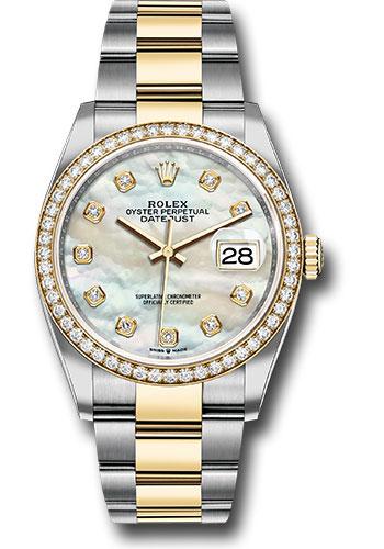 Rolex Datejust 126283RBR Steel and Yellow Gold Rolesor 36 Diamond Bezel - White Mother-Of-Pearl Diamond Dial - Oyster Bracelet - mdo