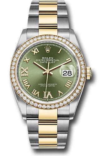 Rolex Datejust 126283RBR Steel and Yellow Gold Rolesor 36 Diamond Bezel - Olive Green Roman Dial - Oyster Bracelet - ogdr69o Main image