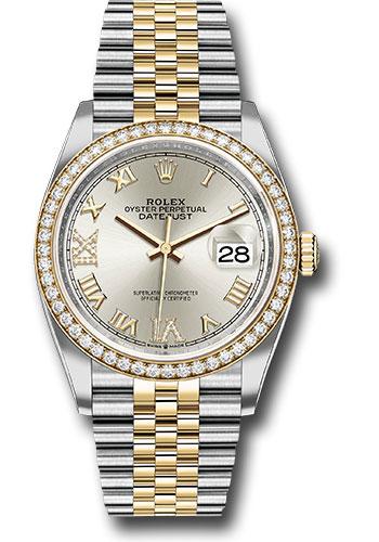 Rolex Datejust 126283RBR Steel and Yellow Gold Rolesor 36 Yellow Diamond Bezel - Silver Roman Dial - Jubilee Bracelet - sdr69j