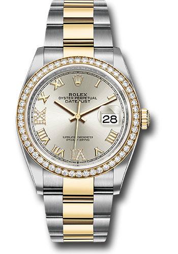 Rolex Datejust 126283RBR Steel and Yellow Gold Rolesor 36 Diamond Bezel - Silver Roman Dial - Oyster Bracelet - sdr69o