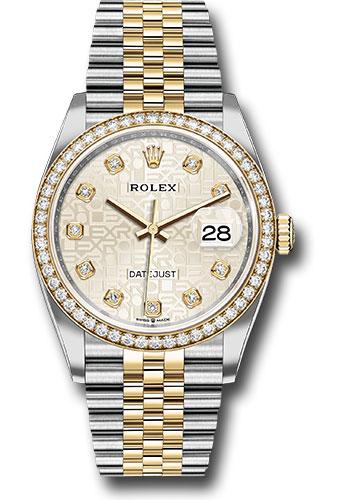 Rolex Datejust 126283RBR Steel and Yellow Gold Rolesor 36 Yellow Diamond Bezel - Silver Jubilee Diamond Dial - Jubilee Bracelet - sjdj