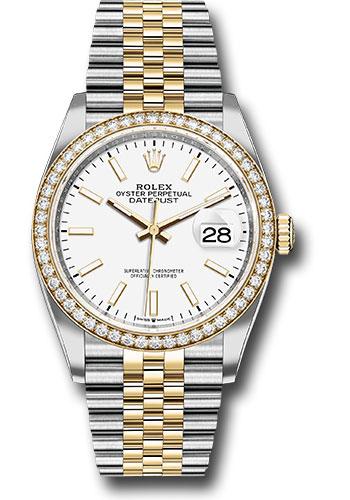 Rolex Datejust 126283RBR Steel and Yellow Gold Rolesor 36 Yellow Diamond Bezel - White Index Dial - Jubilee Bracelet - wij