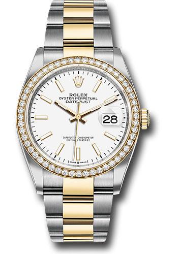 Rolex Datejust 126283RBR Steel and Yellow Gold Rolesor 36 Diamond Bezel - White Index Dial - Oyster Bracelet - wio