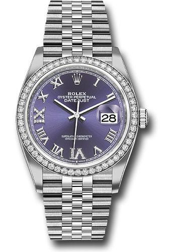Rolex Datejust 126284RBR Steel 36 Diamond Bezel - Aubergine Purple Diamond Roman VI and IX Dial - Jubilee Bracelet - 2019 Release - audr69j Main image