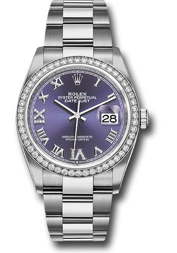 Rolex Datejust 126284RBR Steel 36 Diamond Bezel - Aubergine Purple Diamond Roman VI and IX Dial - Oyster Bracelet - 2019 Release - audr69o