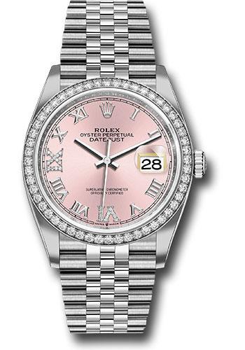 Rolex Datejust 126284RBR Steel 36 Diamond Bezel - Pink Diamond Roman VI and IX Dial - Jubilee Bracelet - 2019 Release - pdr69j