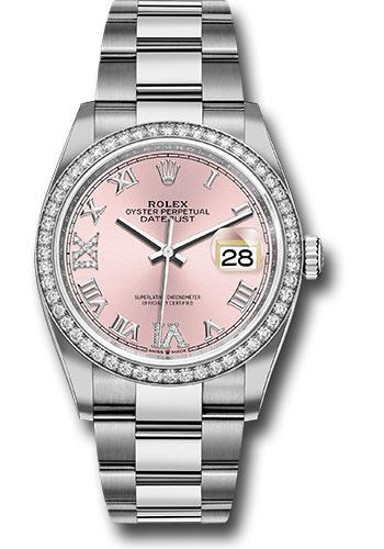 Rolex Datejust 126284RBR Steel 36 Diamond Bezel - Pink Diamond Roman VI and IX Dial - Oyster Bracelet - 2019 Release - pdr69o
