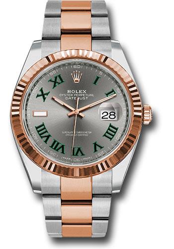 Rolex Datejust 126331 Steel and Everose Rolesor 41 Fluted Bezel - Slate Gray Green Roman Dial - Oyster Bracelet - slgro