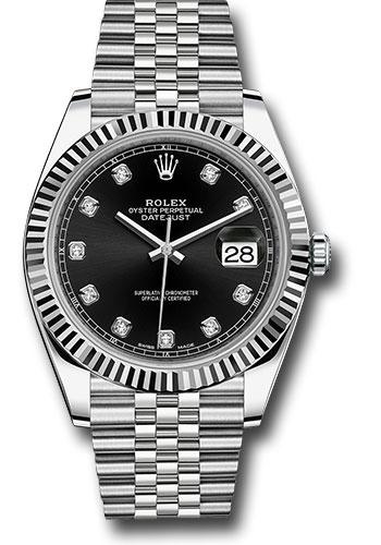Rolex Datejust 126334 Steel and White Gold Rolesor 41 Fluted Bezel - Black Diamond Dial - Jubilee Bracelet - bkdj