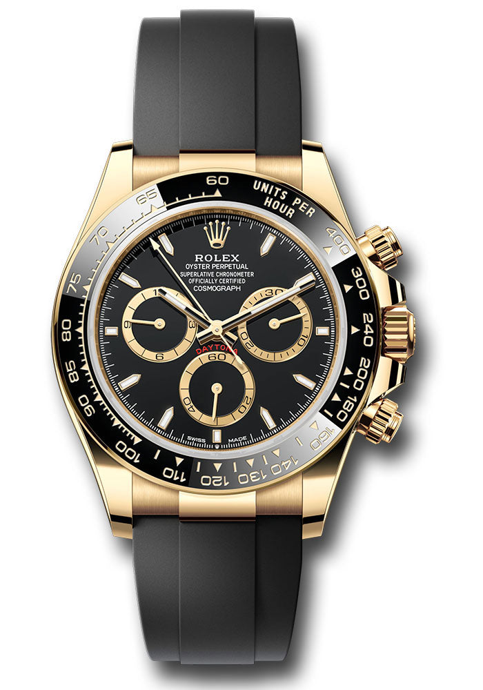 Rolex Cosmograph Daytona 126518LN Yellow Gold Black Cerachrom Bezel - Black Index Dial - Oysterflex Strap - bkiof