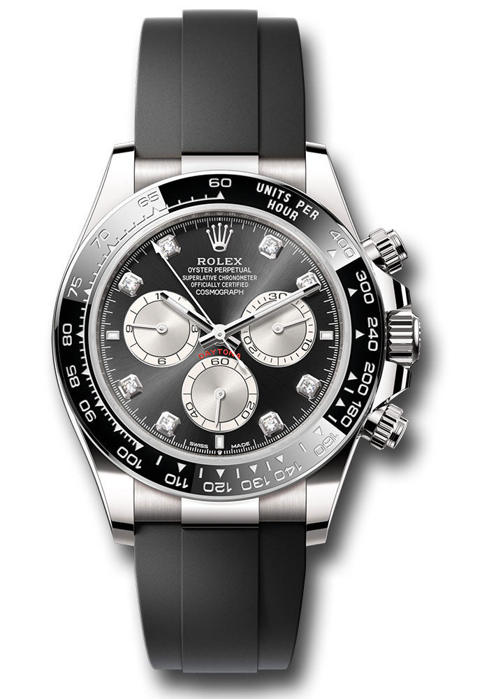 Rolex Cosmograph Daytona 126519LN White Gold Black Cerachrom Bezel - Black And Steel Diamond Dial - Oysterflex Strap - bkstdof