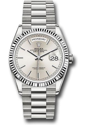 Rolex Day-Date 128239 White Gold 36 Fluted Bezel - Silver Index Dial - President Bracelet - sip Main image