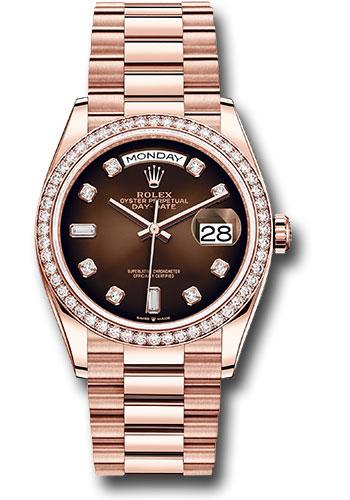 Rolex Day-Date 128345RBR Everose Gold 36 Diamond Bezel - Brown Ombre Diamond Dial - President Bracelet - brodp