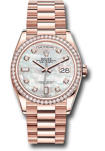 Rolex Day-Date 128345RBR Everose Gold 36 Diamond Bezel - Mother-of-Pearl Diamond Dial - President Bracelet - mdp