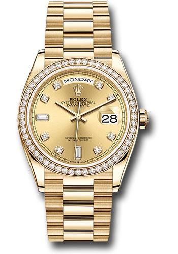 Rolex Day-Date 128348RBR Yellow Gold 36 Diamond Bezel - Champagne Diamond Dial - President Bracelet - chdp