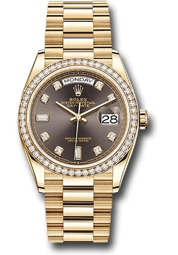 Rolex Day-Date 128348RBR Yellow Gold 36 Diamond Bezel - Dark Grey Diamond Dial - President Bracelet - dkgdp Main image