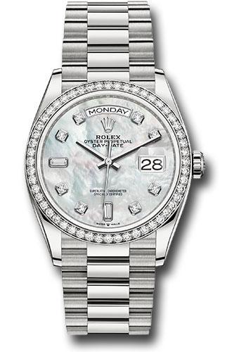 Rolex Day-Date 128349RBR White Gold 36 Diamond Bezel - Mother-of-Pearl Diamond Dial - President Bracelet - mdp
