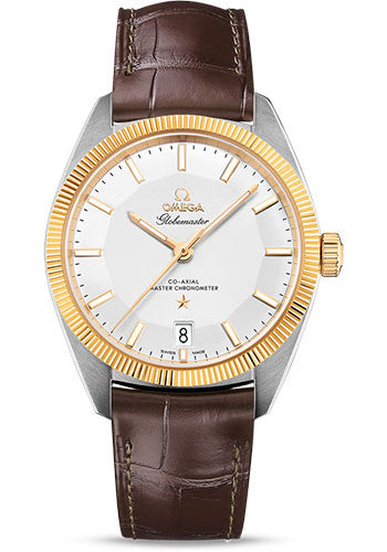 Omega Constellation 130.23.39.21.02.001 Globemaster Co-Axial Master Chronometer 39mm Steel And Yellow Gold Case - Yellow Gold Fluted Bezel - Silvery Dial - Brown Leather Strap