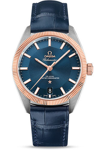 Omega Constellation 130.23.39.21.03.001 Globemaster Co-Axial Master Chronometer 39mm Steel And Sedna Gold Case - Sedna Gold Fluted Bezel - Blue Dial - Blue Leather Strap