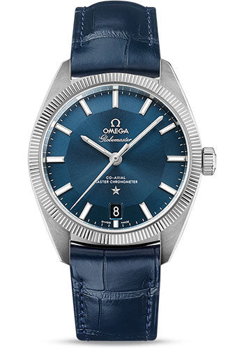 Omega Constellation 130.33.39.21.03.001 Globemaster Co-Axial Master Chronometer 39mm Steel Case - Fluted Bezel - Blue Dial - Blue Leather Strap Main image