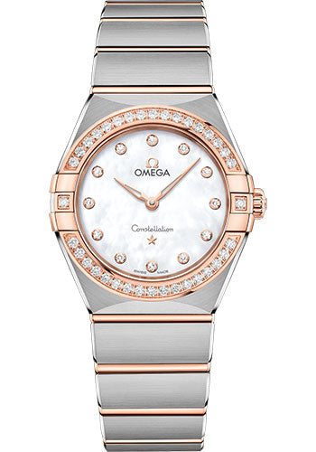 Omega Constellation 131.25.28.60.55.001 Manhattan Quartz 28mm Steel And Sedna Gold Case - Diamond-Paved Bezel - Mother-Of-Pearl Diamond Dial