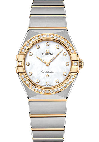 Omega Constellation 131.25.28.60.55.002 Manhattan Quartz 28mm Steel And Yellow Gold Case - Diamond-Paved Bezel - Mother-Of-Pearl Diamond Dial