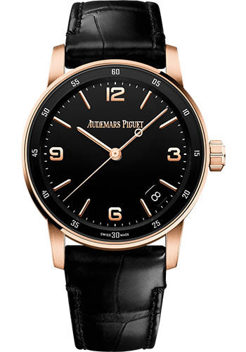 Audemars Piguet Code 11.59 15210OR.OO.A002CR.01 by Audemars Piguet - Chronograph - 41mm Pink Case - Black Dial - Black Alligator Strap