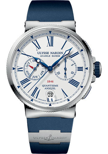 Ulysse Nardin Marine Chronograph 43mm - Steel Case - White Blue Dial - Rubber Strap Main image