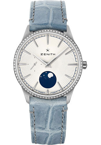 Zenith 16.3200.692/01.C832 Elite Moonphase Steel - Silver Dial - Leather Strap