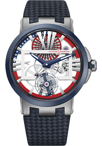Ulysse Nardin Skeleton Tourbillon 45mm - Titanium Case - Blue Usa Dial - Leather Strap
