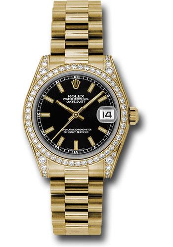 Rolex Datejust 178158 Yellow Gold 31 48 Diamond Bezel - Black Index Dial - President Bracelet - bkip