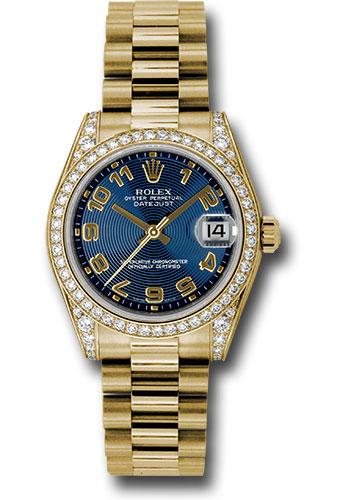 Rolex Datejust 178158 Yellow Gold 31 48 Diamond Bezel - Blue Concentric Circle Arabic Dial - President Bracelet - blcap Main image