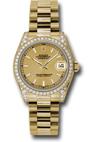 Rolex Datejust 178158 Yellow Gold 31 48 Diamond Bezel - Champagne Index Dial - President Bracelet - chip