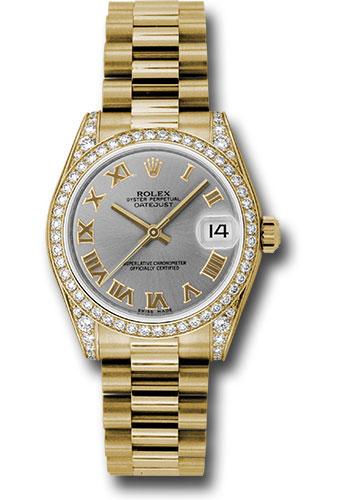 Rolex Datejust 178158 Yellow Gold 31 48 Diamond Bezel - Gray Roman Dial - President Bracelet - grp