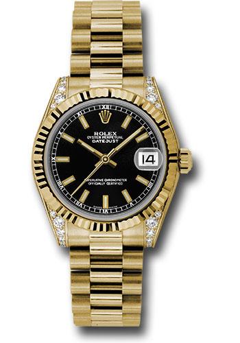 Rolex Datejust 178238 Yellow Gold 31 Fluted Bezel - Black Index Dial - President Bracelet - bkip