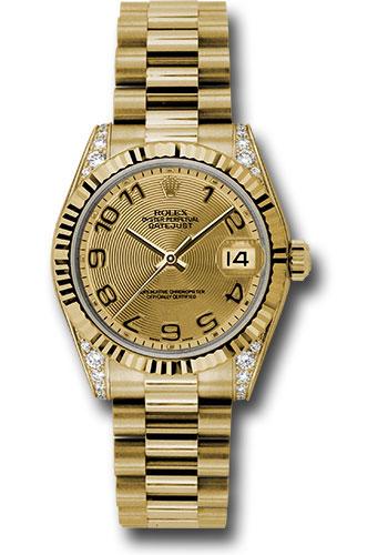 Rolex Datejust 178238 Yellow Gold 31 Fluted Bezel - Champagne Concentric Circle Arabic Dial - President Bracelet - chcap Main image