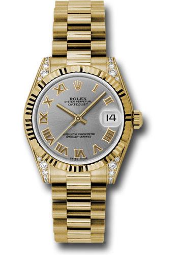 Rolex Datejust 178238 Yellow Gold 31 Fluted Bezel - Gray Roman Dial - President Bracelet - grp